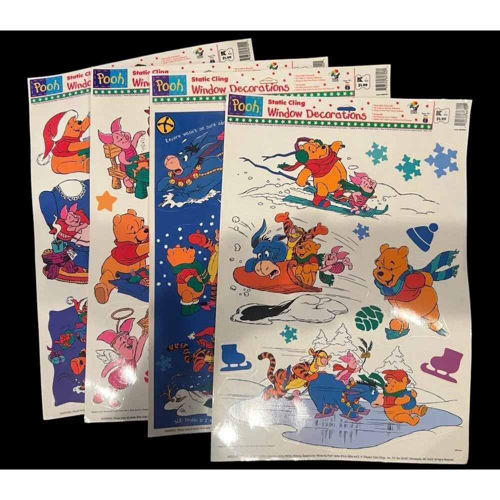 Vintage Disney Winnie The Pooh Bear & Friends Christmas Window Clings‎ Lot NOS